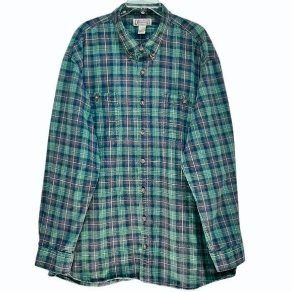 Duluth Trading Company Free Swingin’ Plaid Flannel in Green/Grey Men’s 3XLT - Picture 2 of 6